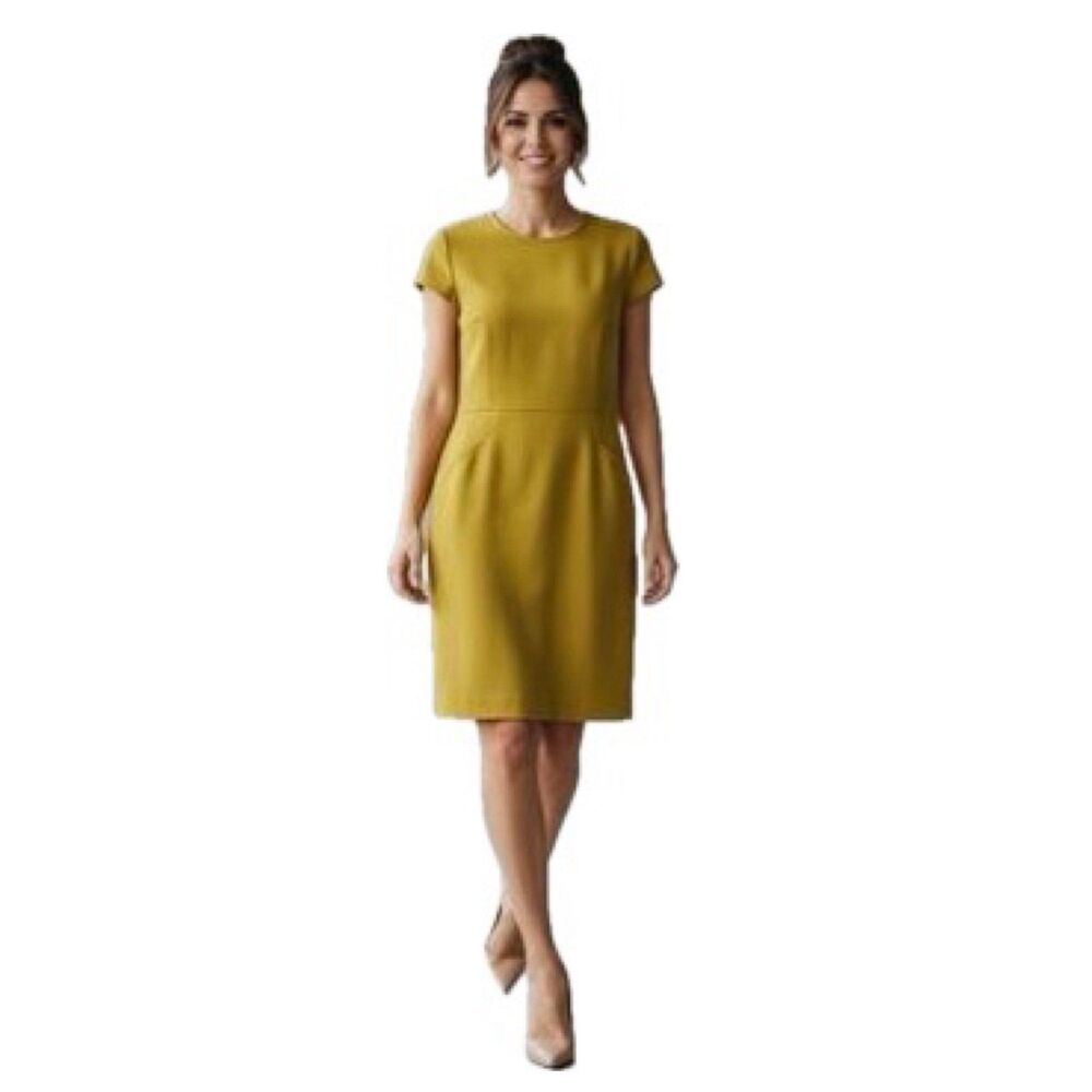 Boden Women's Chartreuse Cap Sleeve Crew Neck Pockets Sheath Dress 8